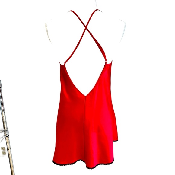 Fredericks of Hollywood Red Short Nightgown with Black Lace Size Medium - Picture 3 of 9